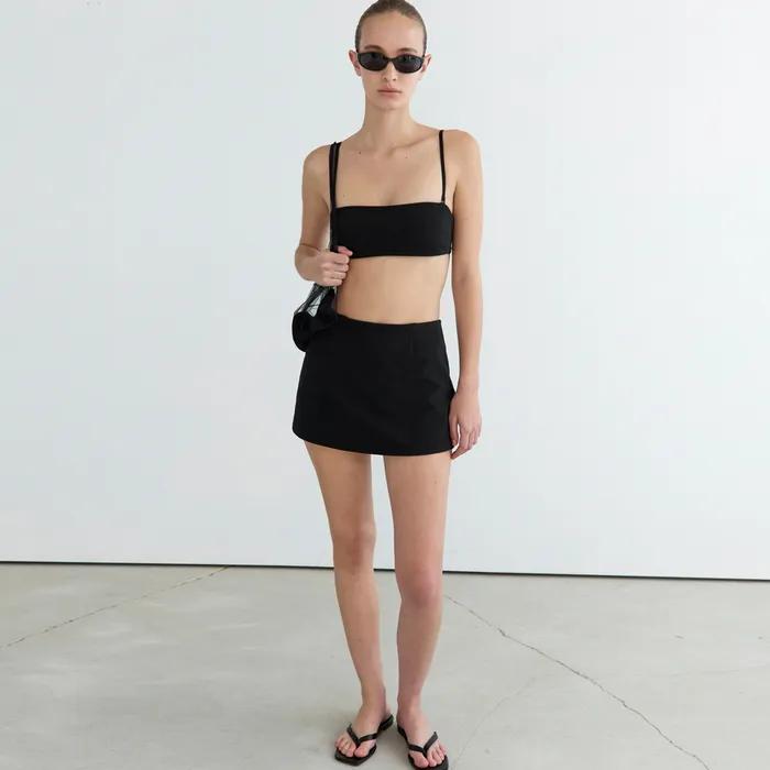 [2차 입고][7/28 M Size예약배송][사은품] Ribbed Bandeau Bikini Set (Black, Blue)