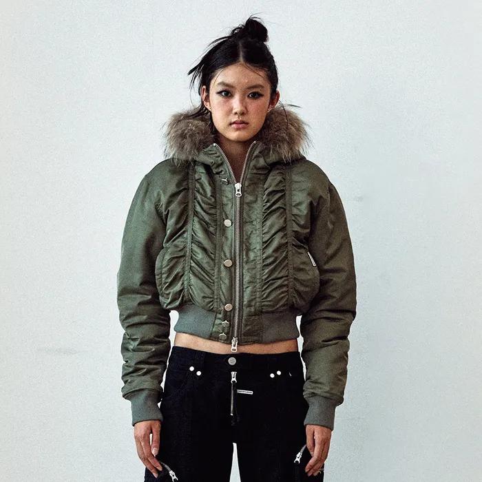 FUR HOODED MA-1 JACKET KHAKI