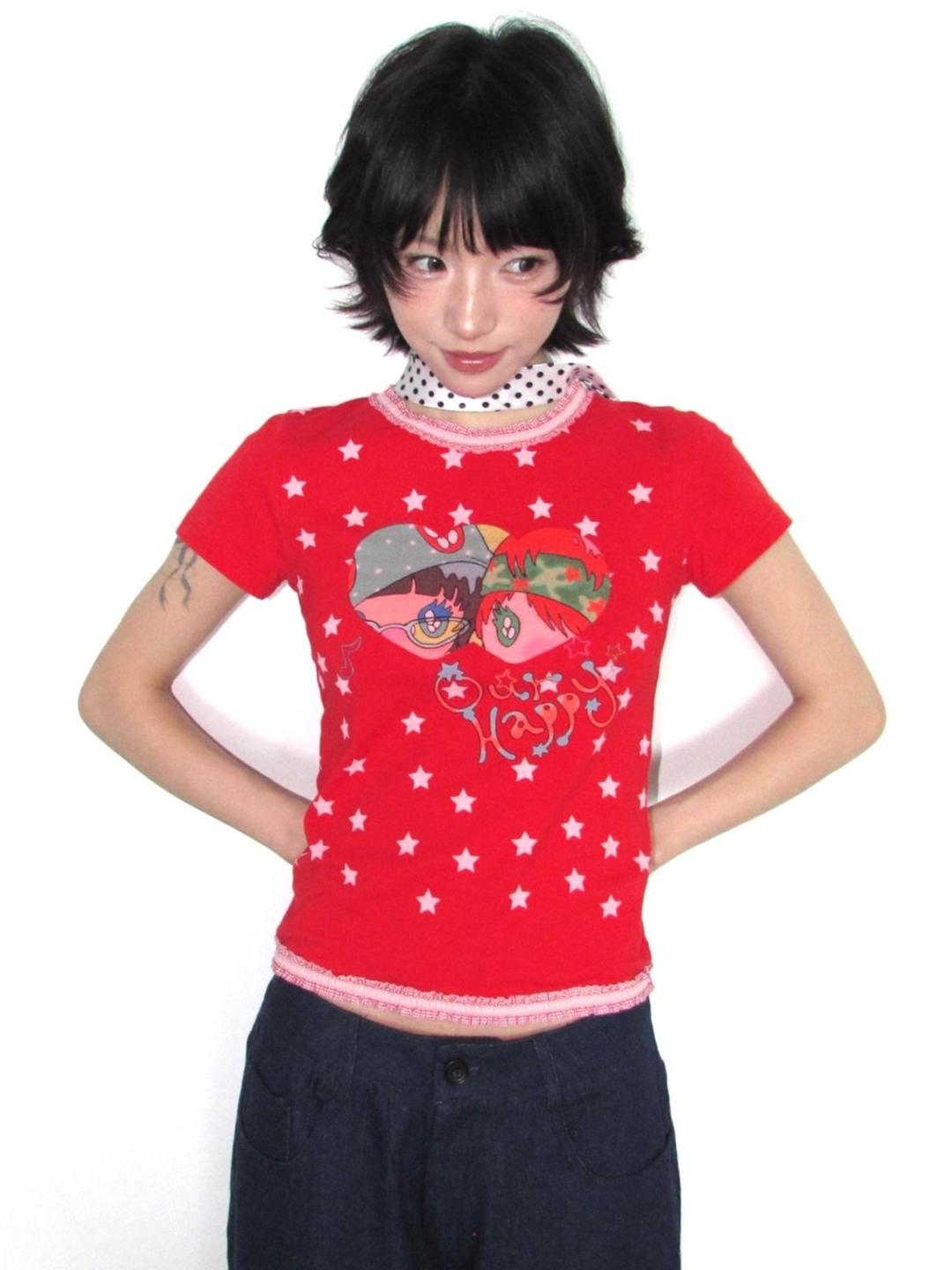 OurHappy x SUNONEBIRD Lace Cotton Star T-shirt