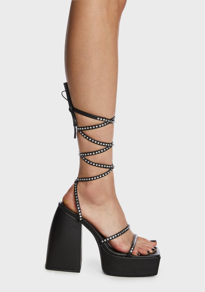 Black Helena Diamante Platform Heels - US 5