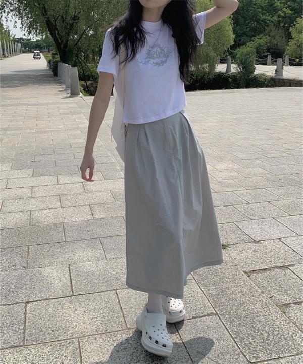 타르 연그레이 나일론 롱 스커트