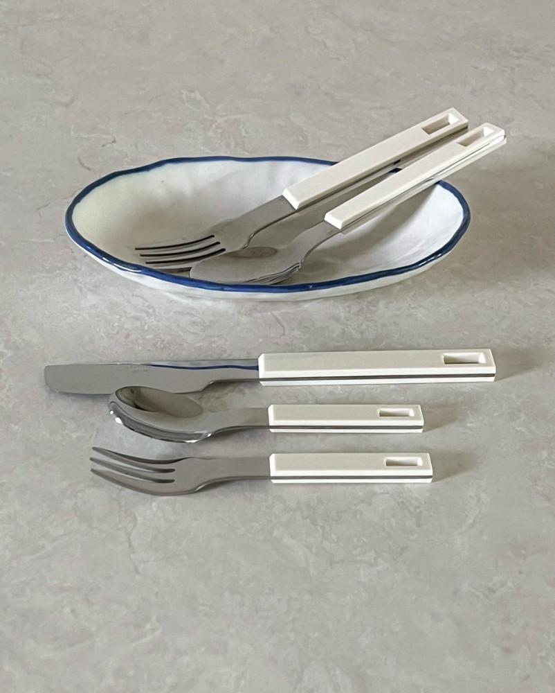 (블록 커트러리) 아노바 아이보리 디너 디저트 포크 스푼 홈카페 플레이팅 커트러리 세트