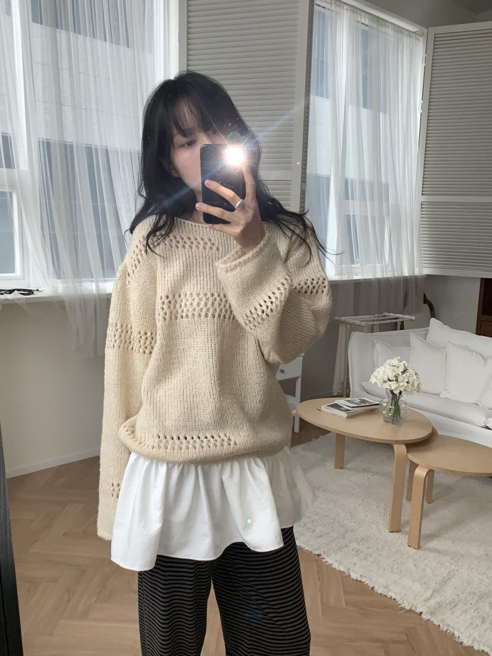 디플리 투에스 크로셰 보트넥 니트 2colors