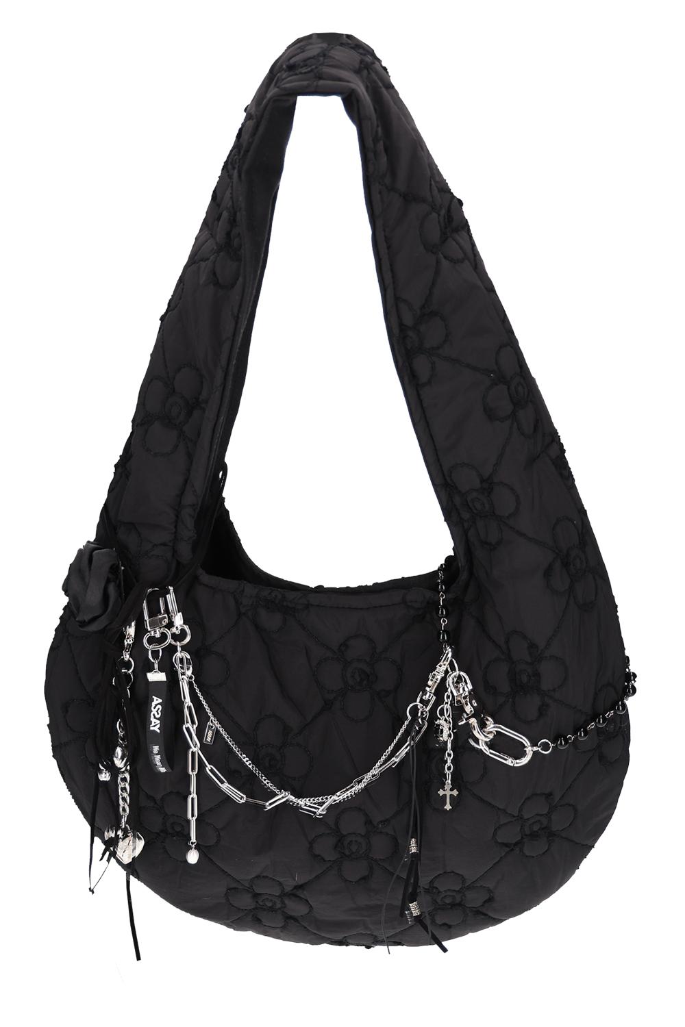 FLOWER PADDING HOBO BAG (BLACK)