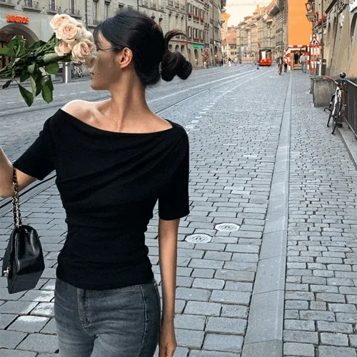 🍑NEW 컬러추가🍑[MADE]프로필 셔링 오프숄더 tee(하객룩/데이트룩/데일리룩/소개팅룩)