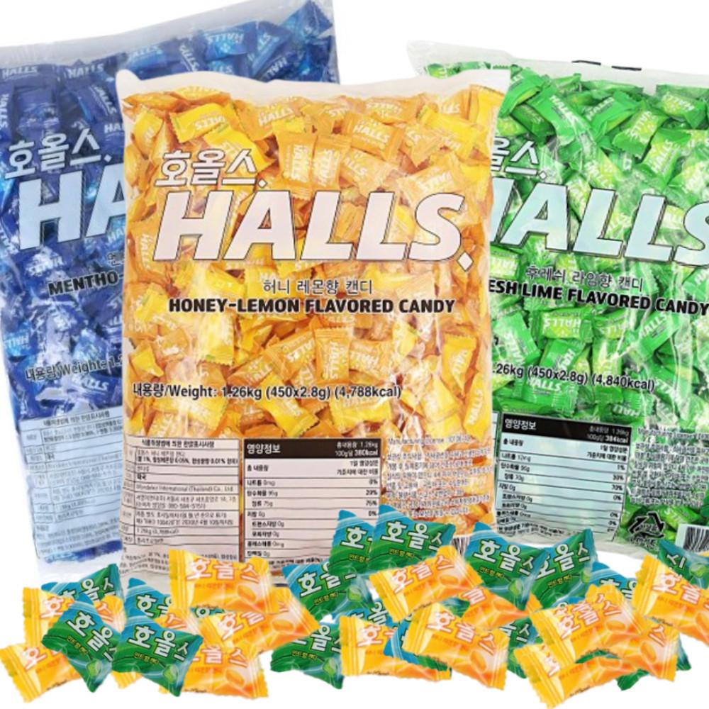 호올스 대용량 1.25kg 450입 허니레몬/ 라임/ 멘토립터스 벌크 업소용