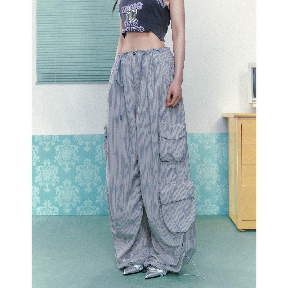 JIKOO 드로우 스트링 스타 와이드 레그 팬츠