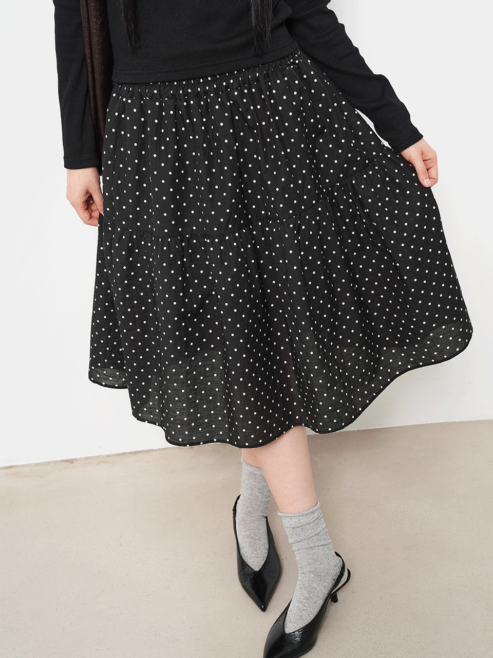 LIGHT POLKA DOT MIDI SKIRT (2COLOR)