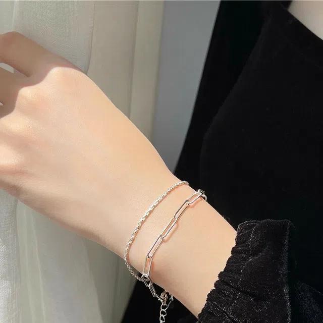 [당일출고] 2pcs 레이어드 체인 팔찌 세트 [실버] N225