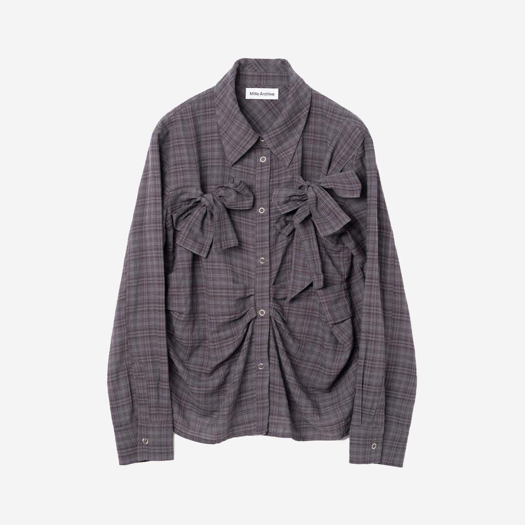 Millo Women Ribbon Tie Shirt Vintage Purple