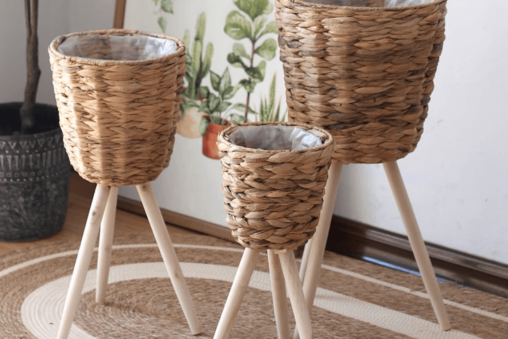 인테리어 화분커버 내추럴 라탄 우드 스탠드 바스켓 화분 바구니