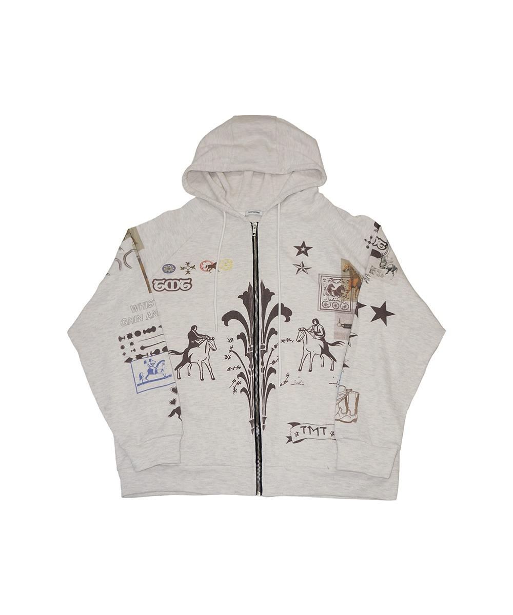 [5. 16 예약 발송] PRINTED WAFFLE ZIP-UP HOODIE (IVORY)