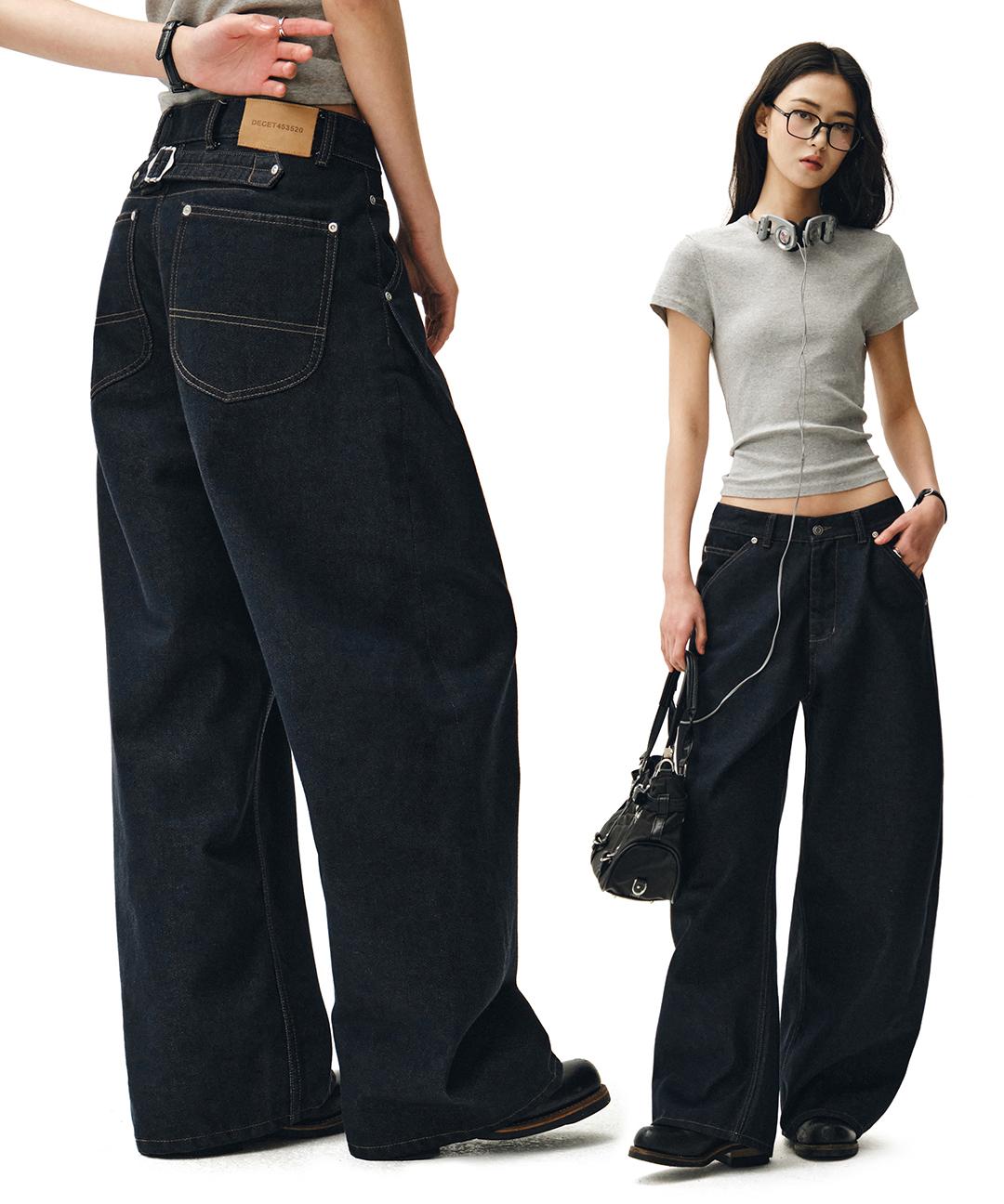 데케트우먼 Cinchback Barrel Wide Leg Jeans DCWPT022CPINDIGO