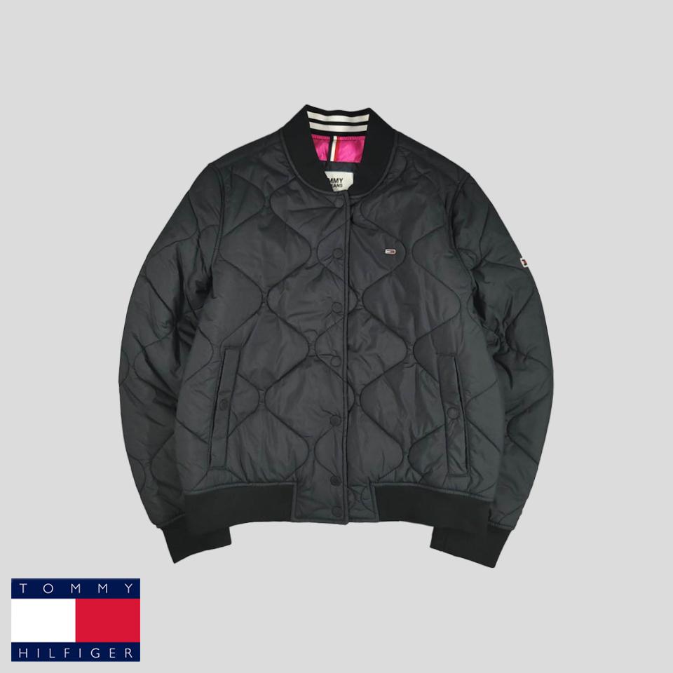 타미힐피거 타미진스 블랙 타미로고 암패치 물결퀼팅 패디드 블루종 퀼팅자켓 S