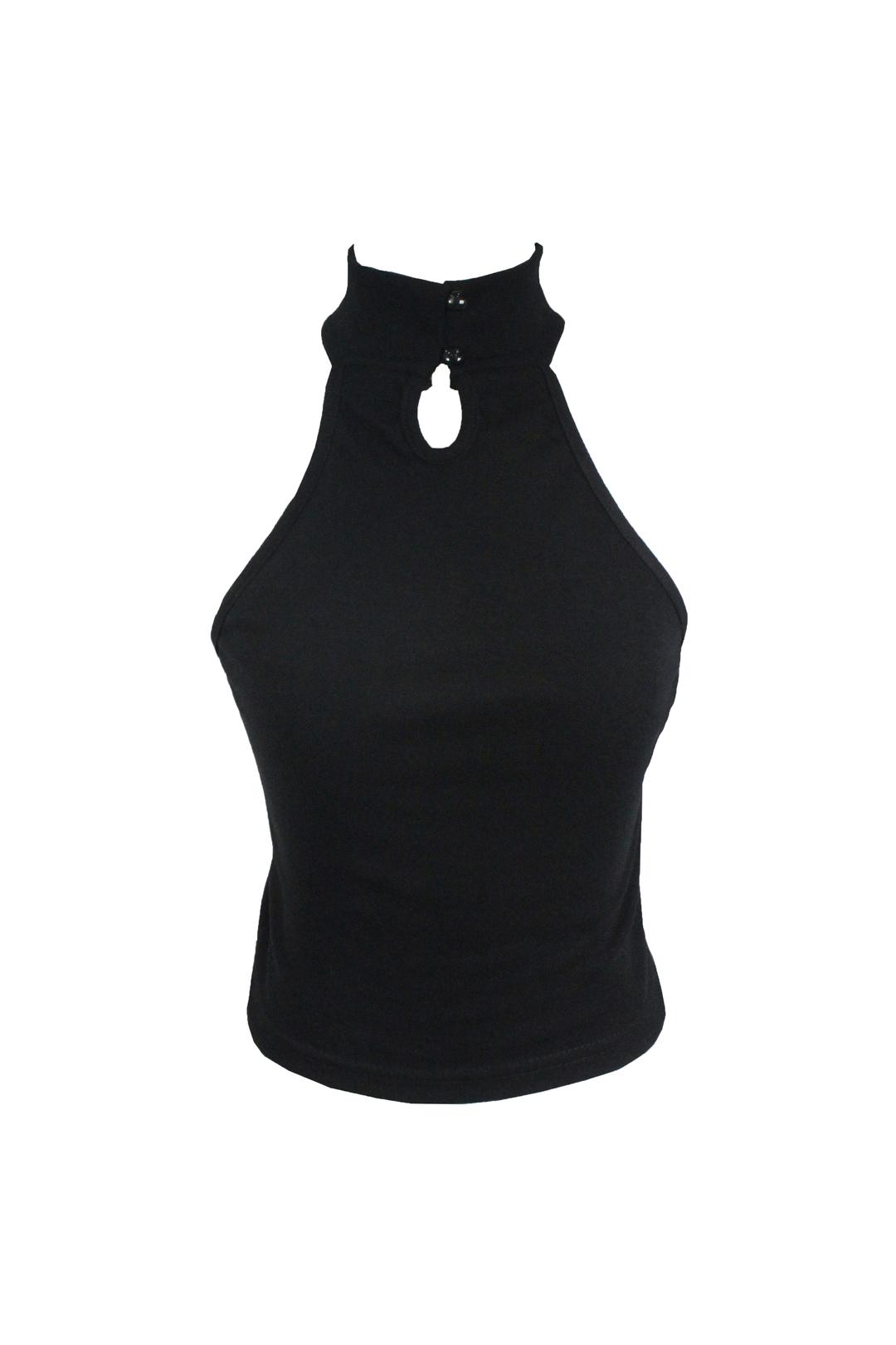 하루[春] - Halter neck button sleeveless (Black/White)