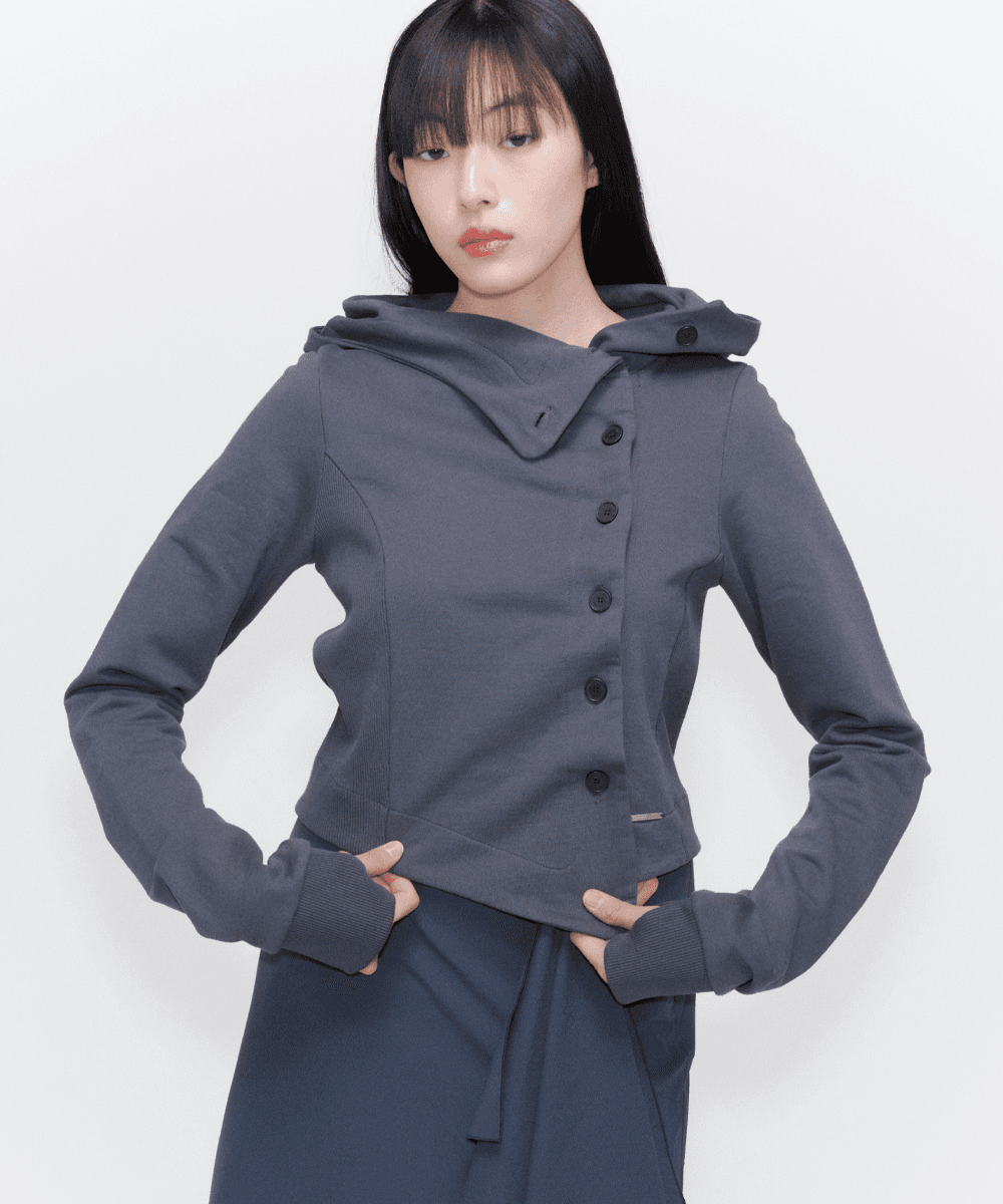 [2월10일 발매] Cowl neck botton hoodie CHARCOAL