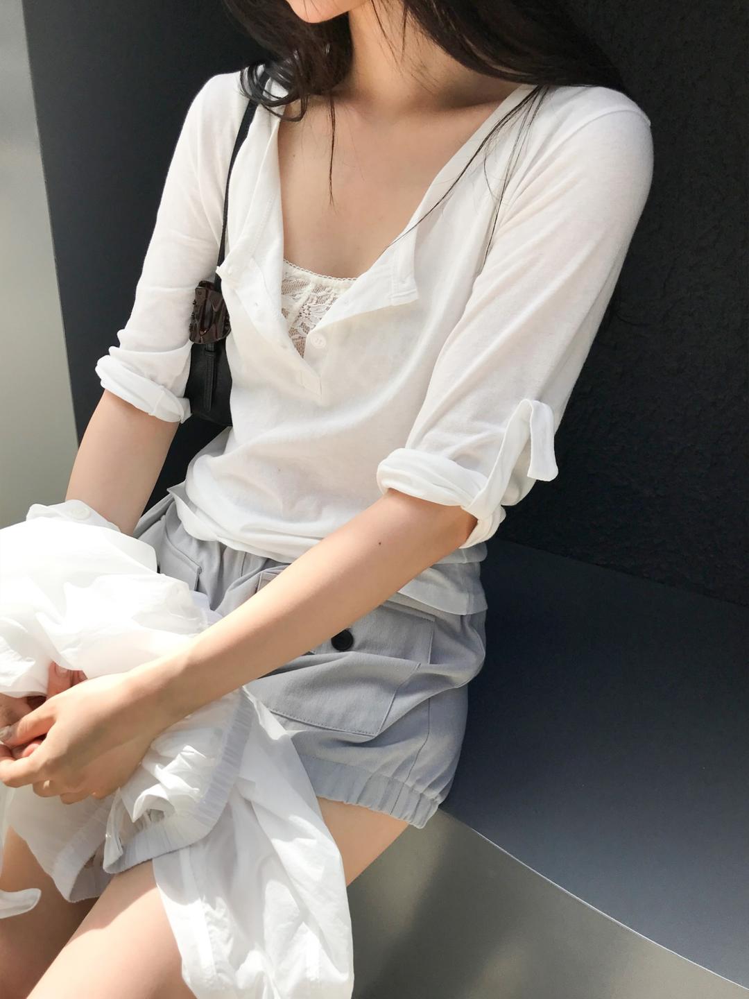 포타 [일부 바로배송] 롤로 버튼 하프 티셔츠_4 컬러ㅣ코튼 슬러브 슬라브 강연 롤업 버튼 헨리넥 유넥 여리 세미슬림 5부티 7부티 롤업티 이너티 레이어드 데일리 봄 여름 가을