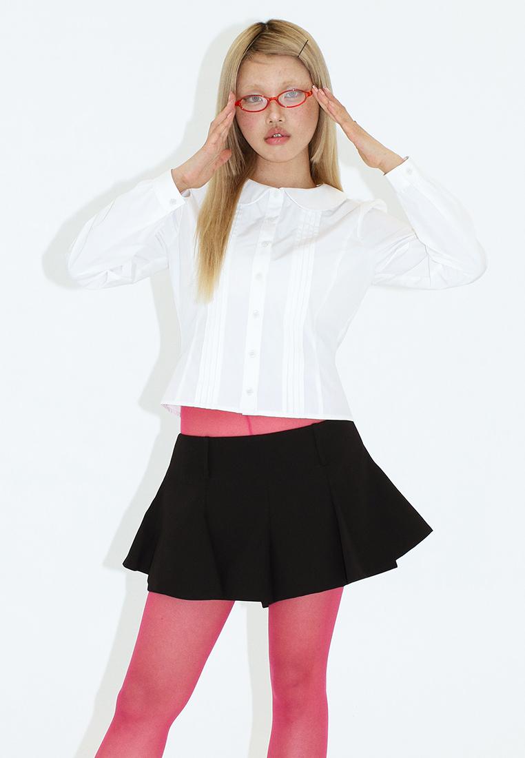 [REFURB] ROUND COLLAR PINTUCK BLOUSE_WHITE