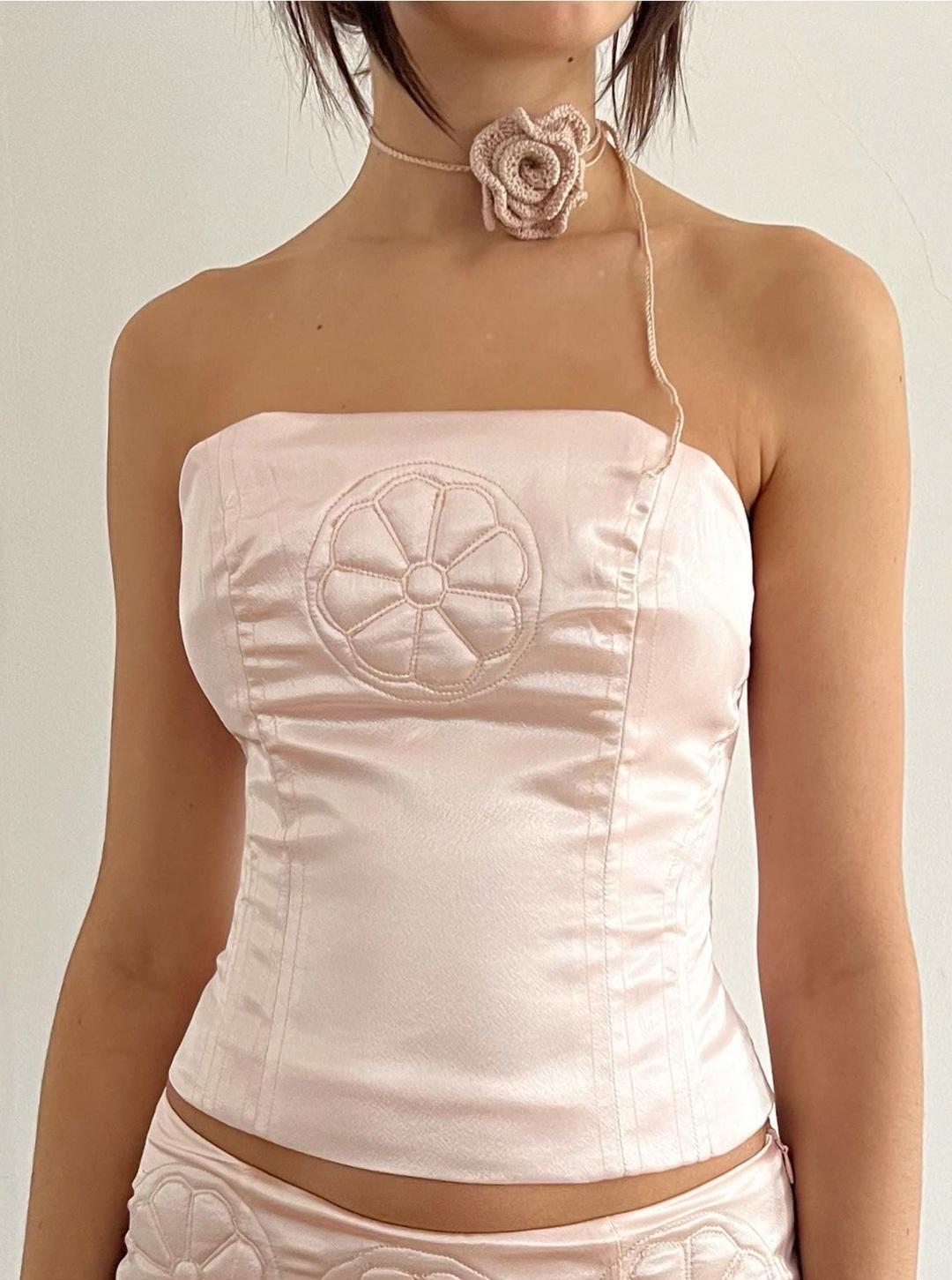 Satin corset with flower detail - S