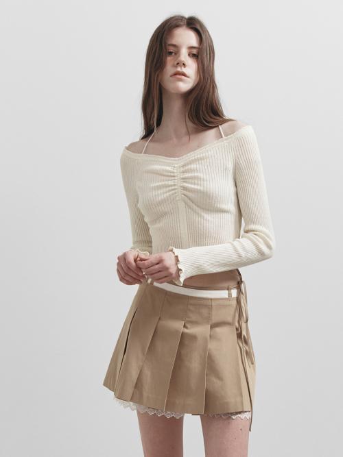 Off Shoulder String Knit in Ivory VK5SP114-03