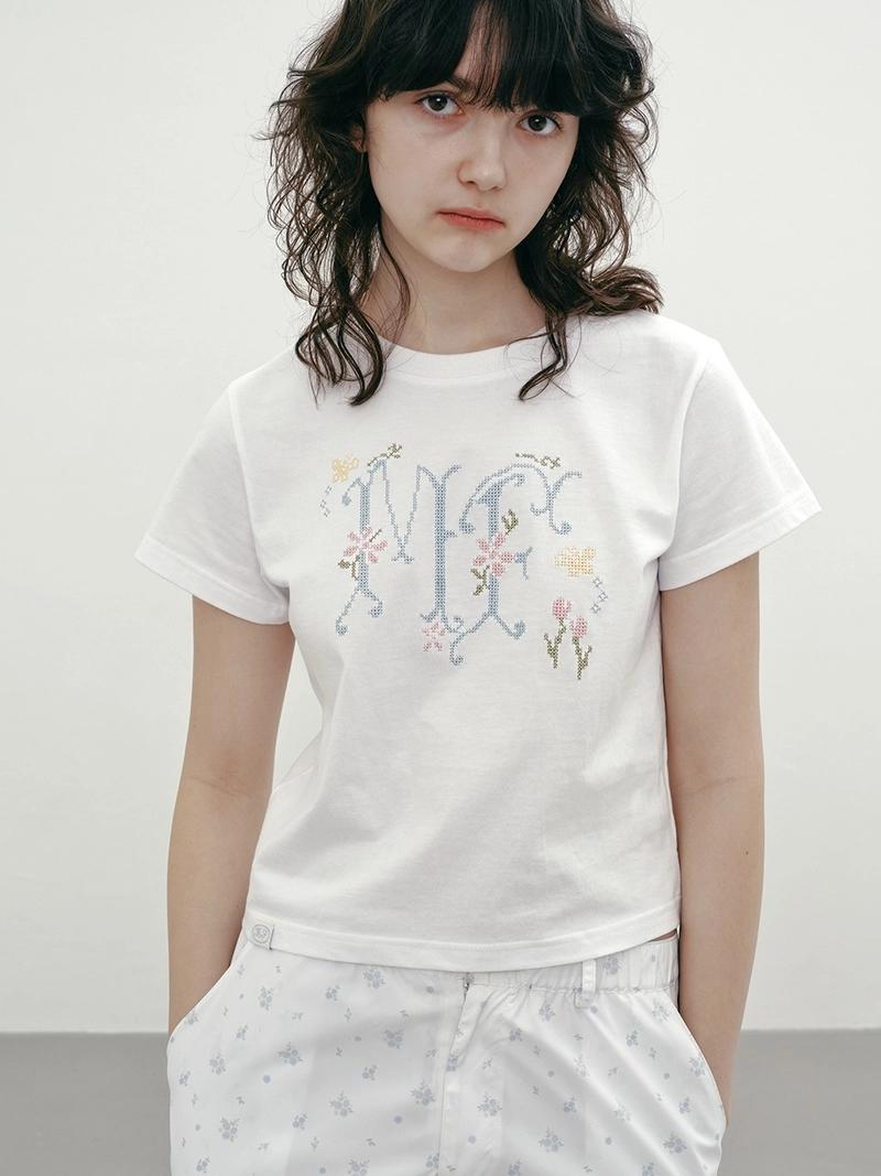margarin fingers - CROSS STITCH LOGO T-SHIRT (WHITE)