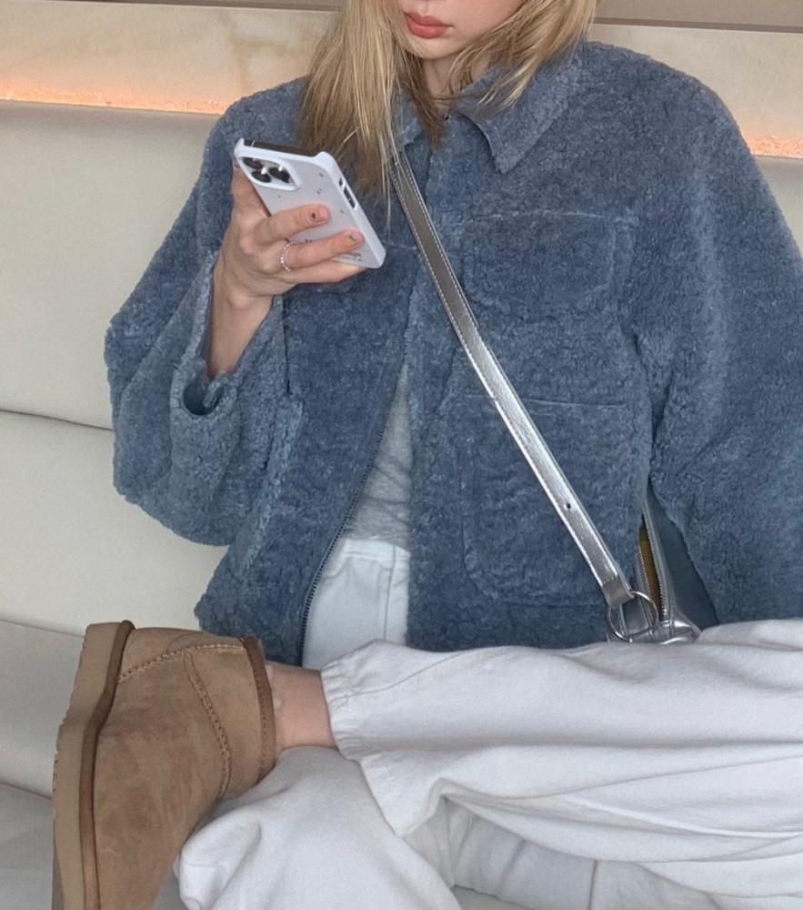 shearling crop pocket jacket