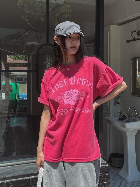 플라워 피그먼트 오버핏 반팔