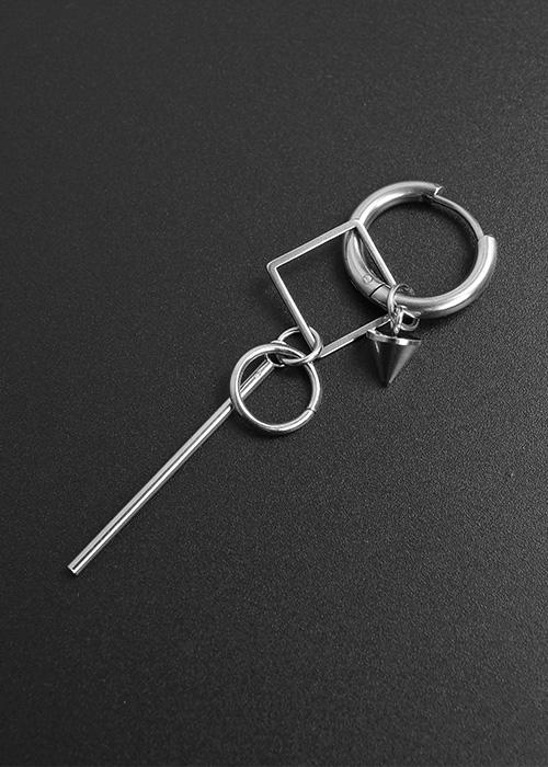 써지컬스틸 스퀘어 콘 포인트 스틱 원터치링 드롭피어싱 귀걸이