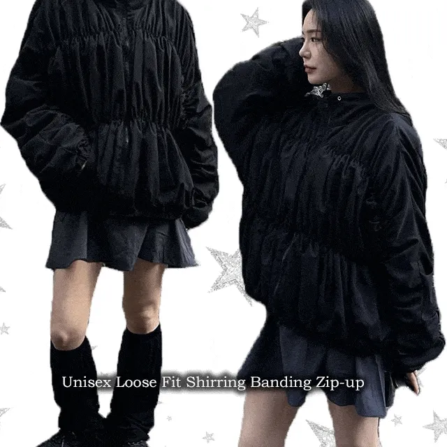 UNISEX/99가능/주인소장 [1COLOR] 유니섹스 루즈핏 셔링 밴딩 긴팔 집업 Y2K 데일리 하이틴 신상 봄 여름 사계절 남녀공용