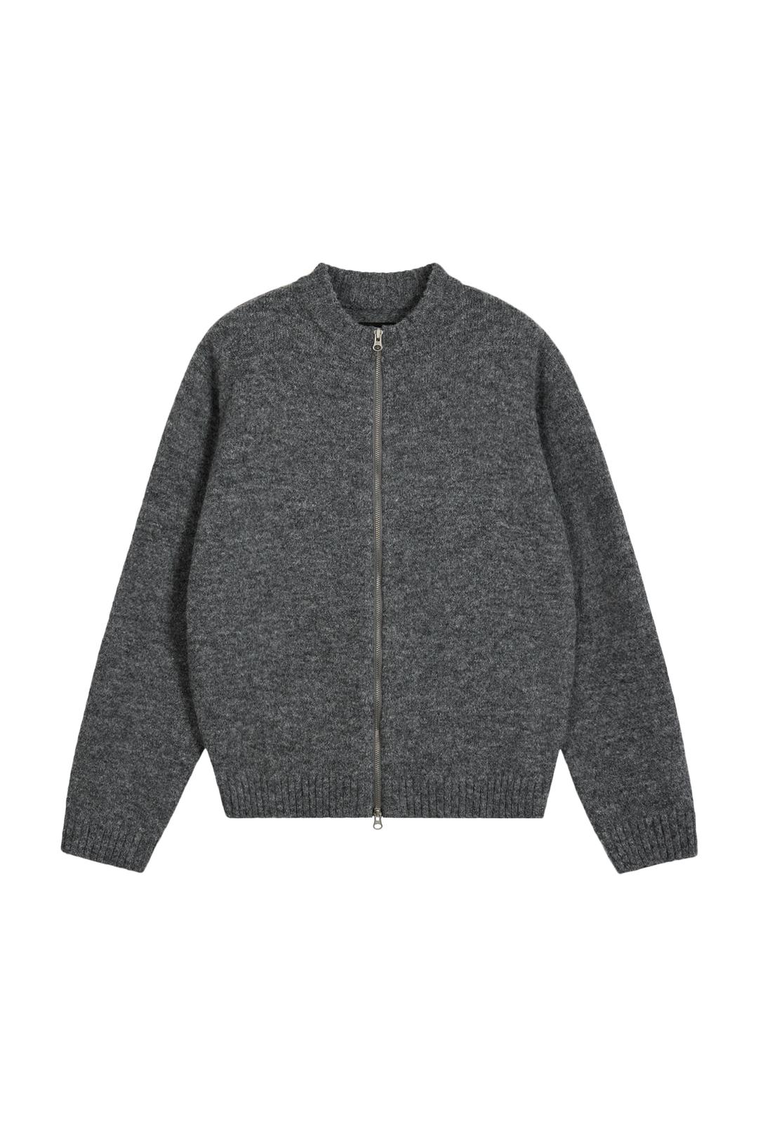 HEART LOGO ZIP CARDIGAN-MELANGE GRAY