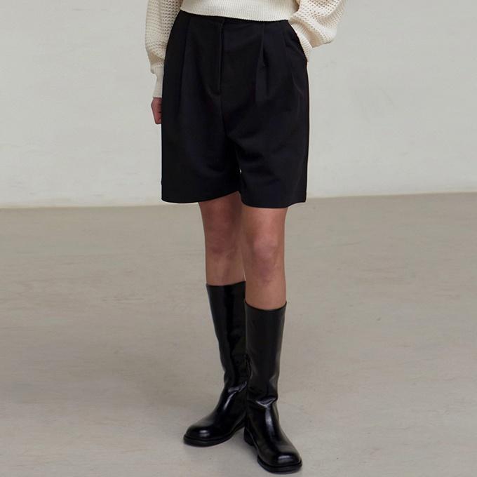 TWO PINTUCK BERMUDA PANTS_BLACK
