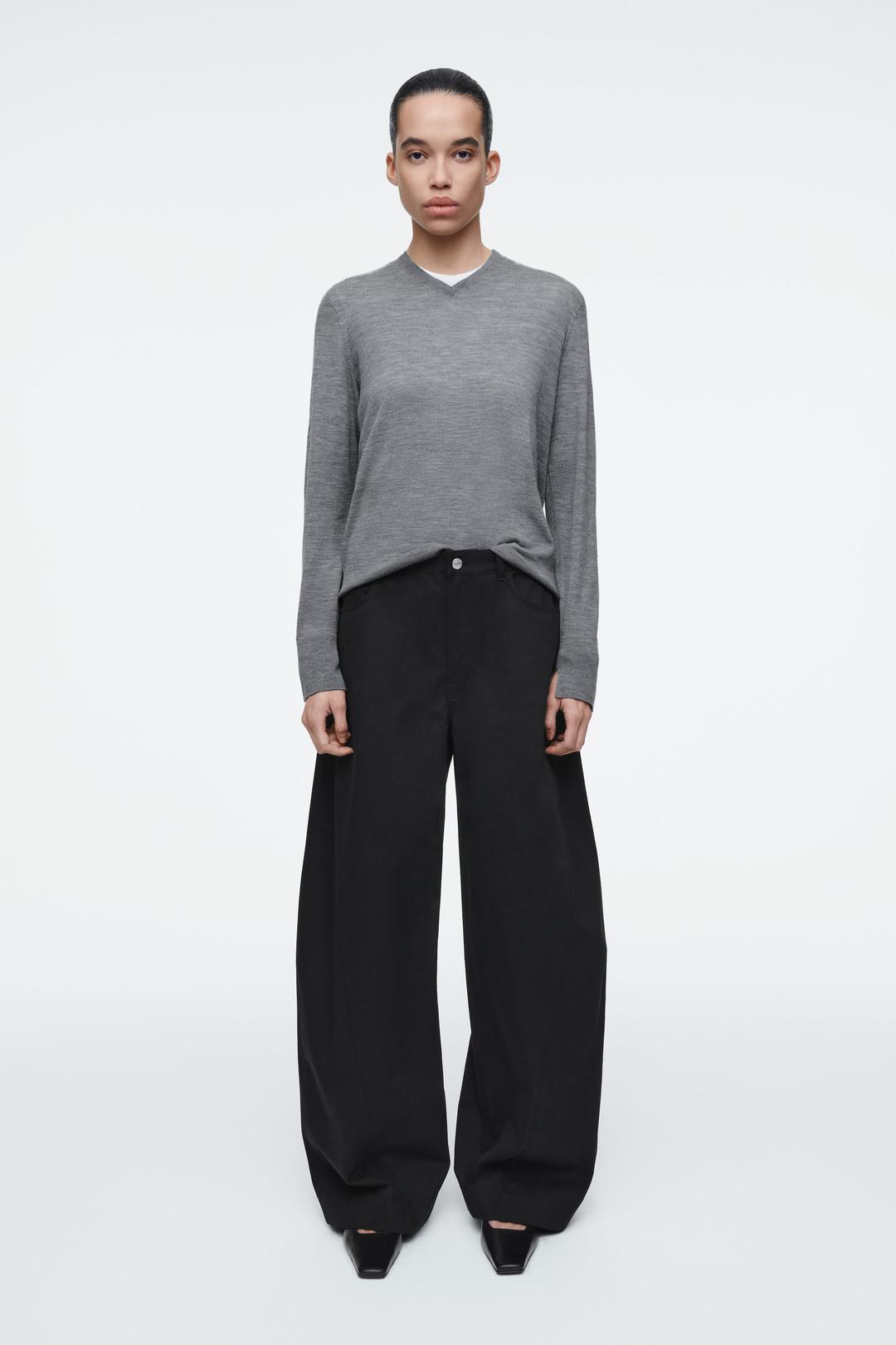 PANTALON BARREL FAÇON DÉCONSTRUIT EN COTON - NOIR