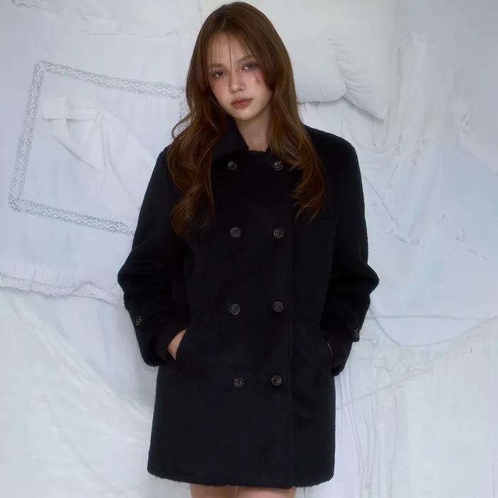 Two-button Wool Half Coat [Black]