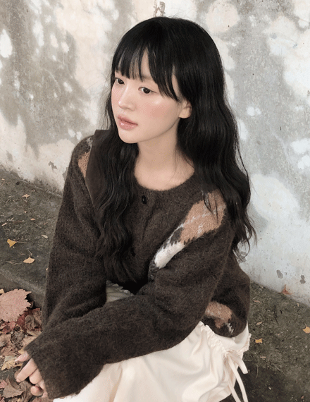 빈블 [헤어리/빈티지] 미죠 아가일 니트 가디건