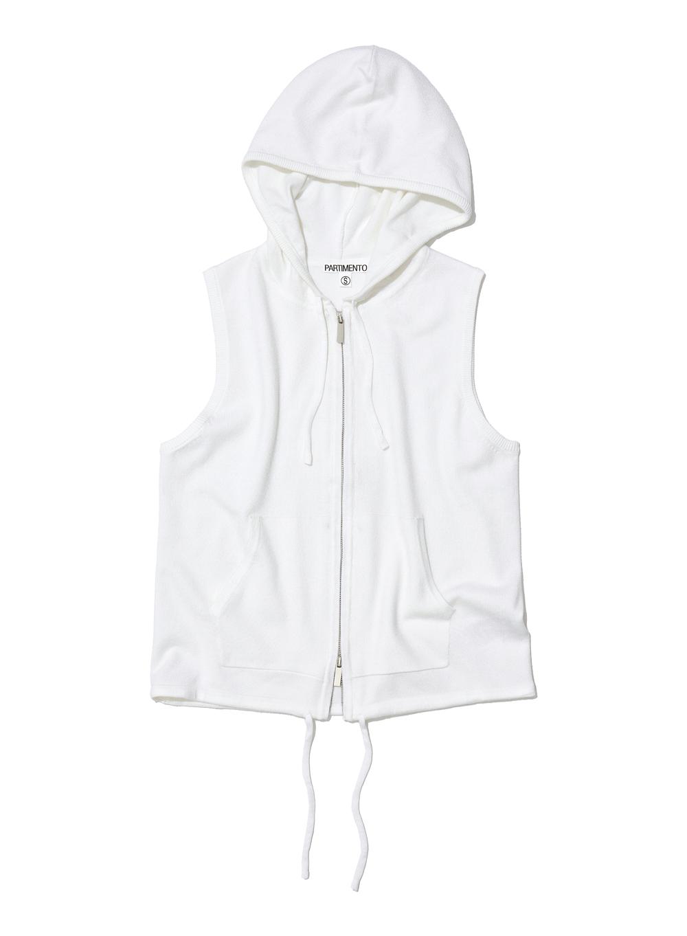 [WOMEN] HOODED ZIP-UP KNIT VEST_IVORY