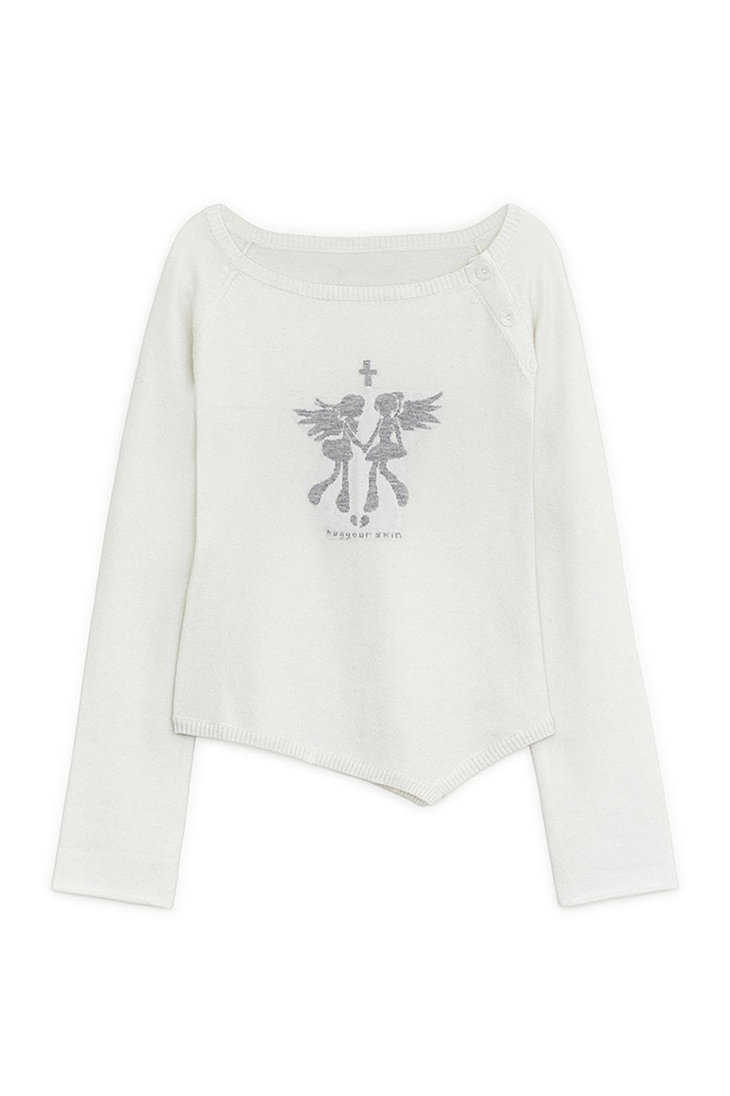 Fallen angel button knit top (White)