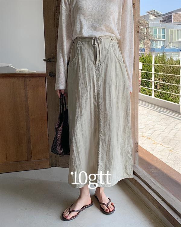 10가트 [단독][자체제작][💙롱스커트/여름스커트] 리우 아노락 나일론 밴딩 롱 스커트 SK038
