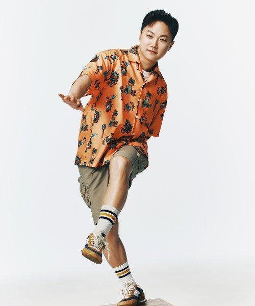 [에스콰이어X빠니보틀X이우가마카라스] 하와이안 반팔셔츠 오렌지