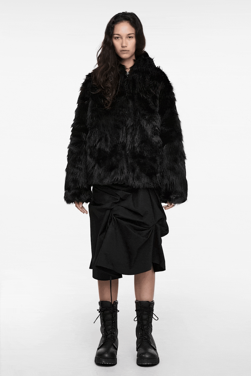 REVERSIBLE HOODIE FAUX FUR JACKET BLACK