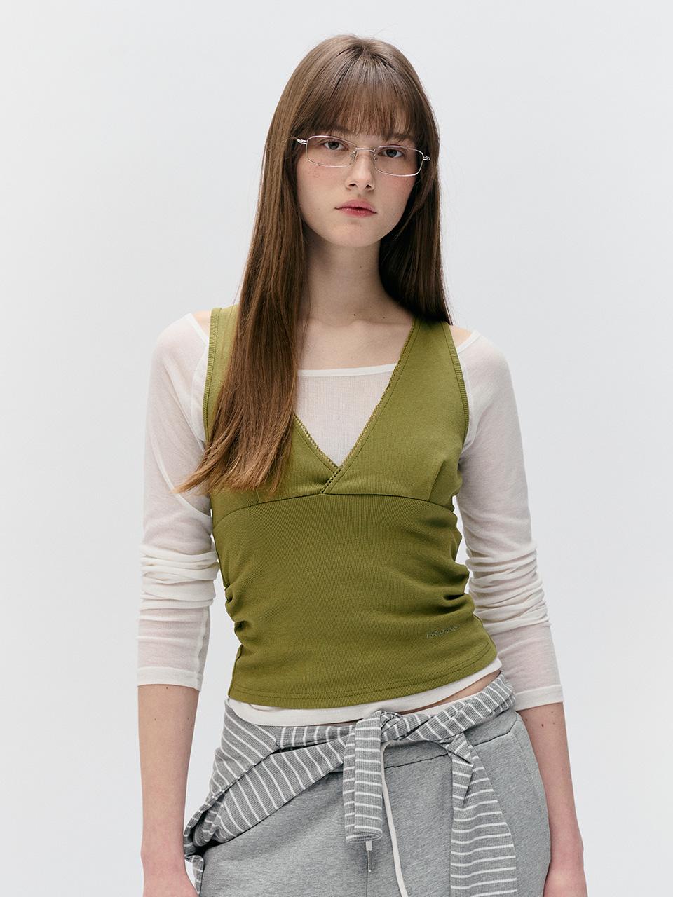 NUBASIC LAYERED SLEEVELESS SET WH+OL