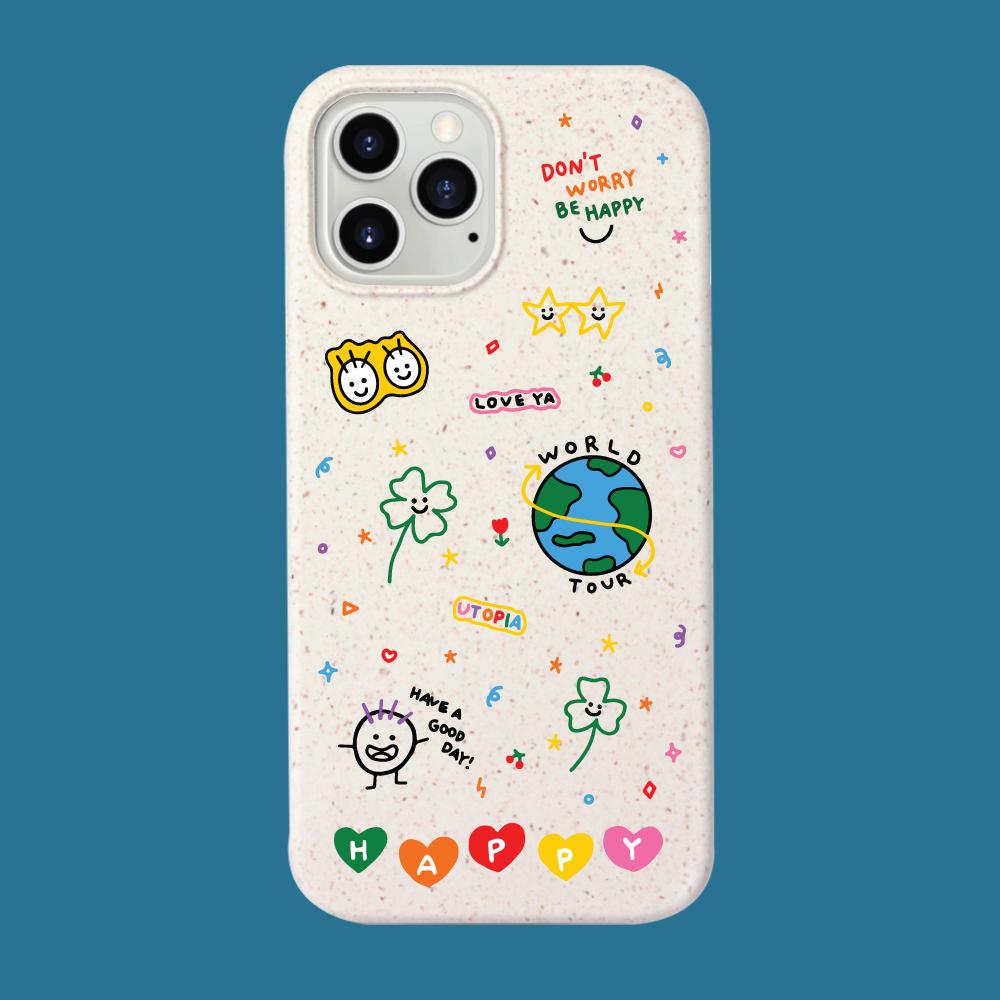 아이폰케이스 S23 타투디자인 투명 Happy world tour 폰케이스 z플립4