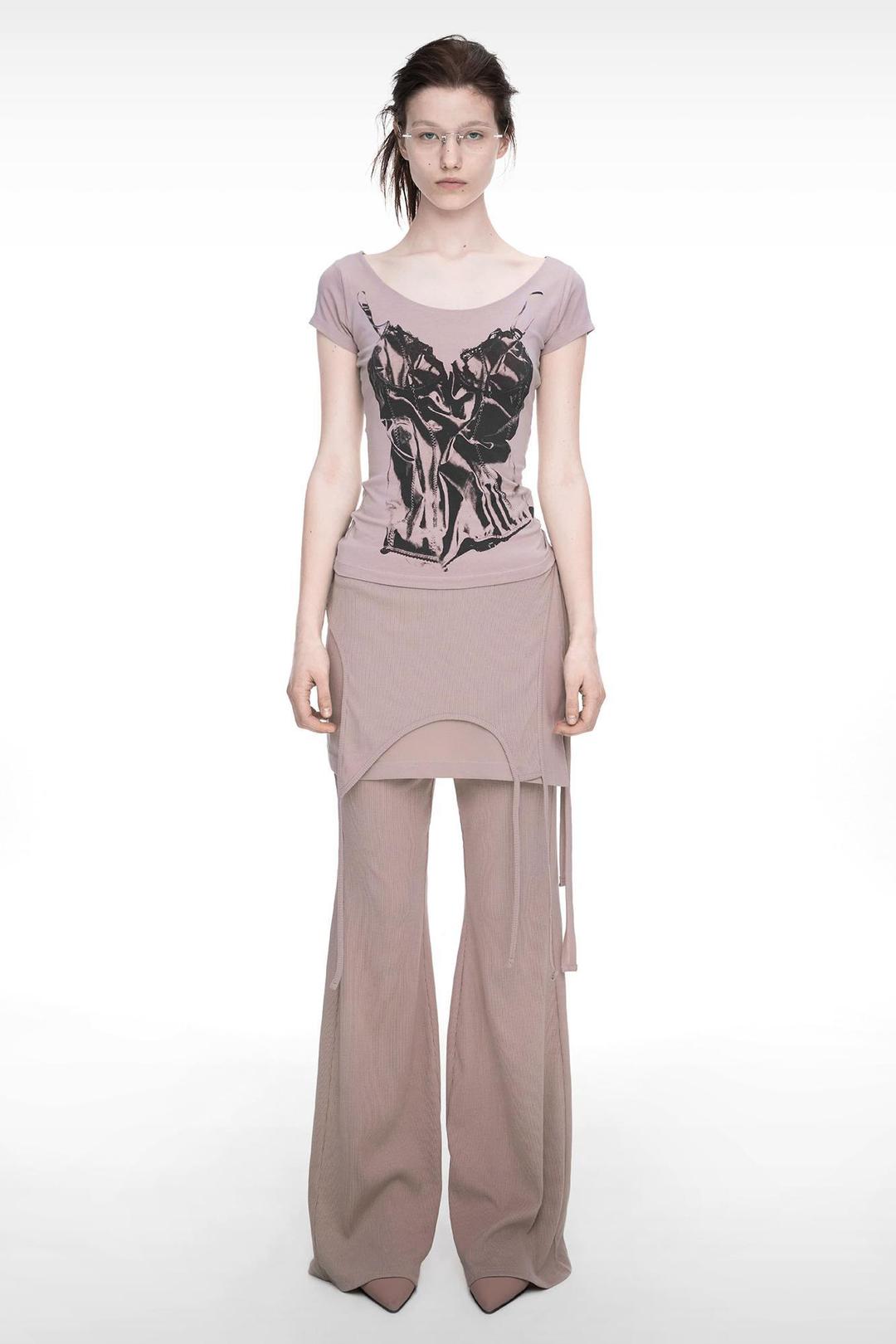 MIXED LAYERED SKIRT PANTS DUSTY PINK