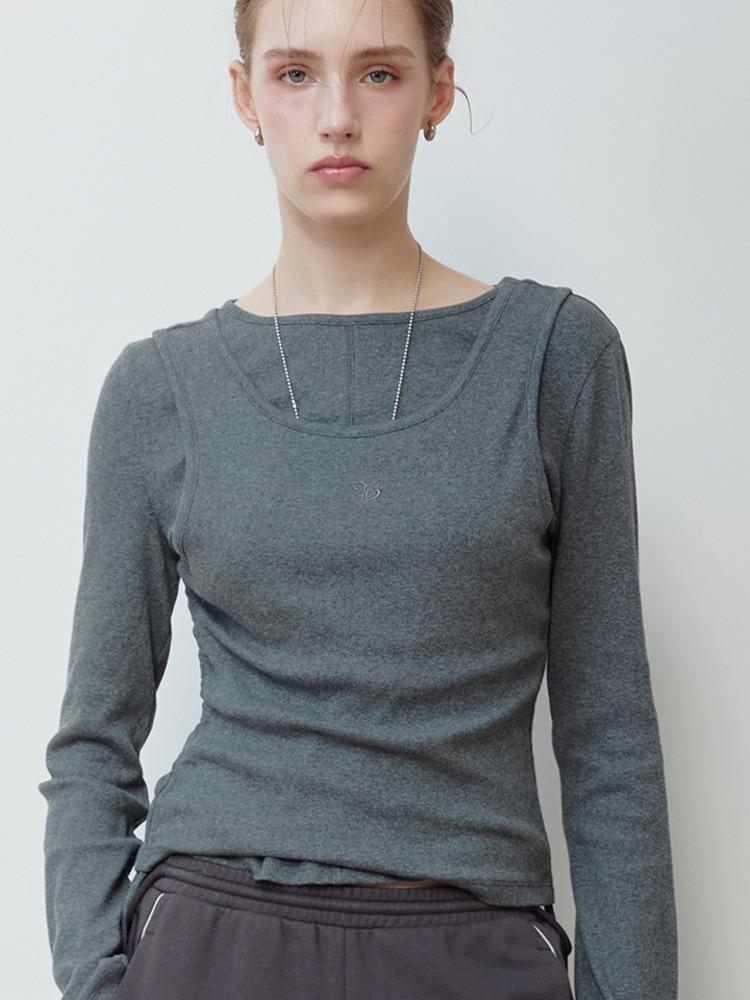 RIBBED DETAIL TOP & SLEEVELESS SET GR