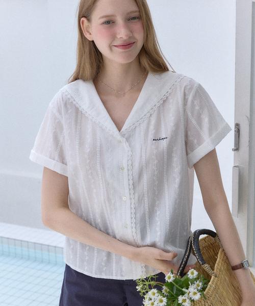 아뜰리에 마린 카라 블라우스 - 화이트