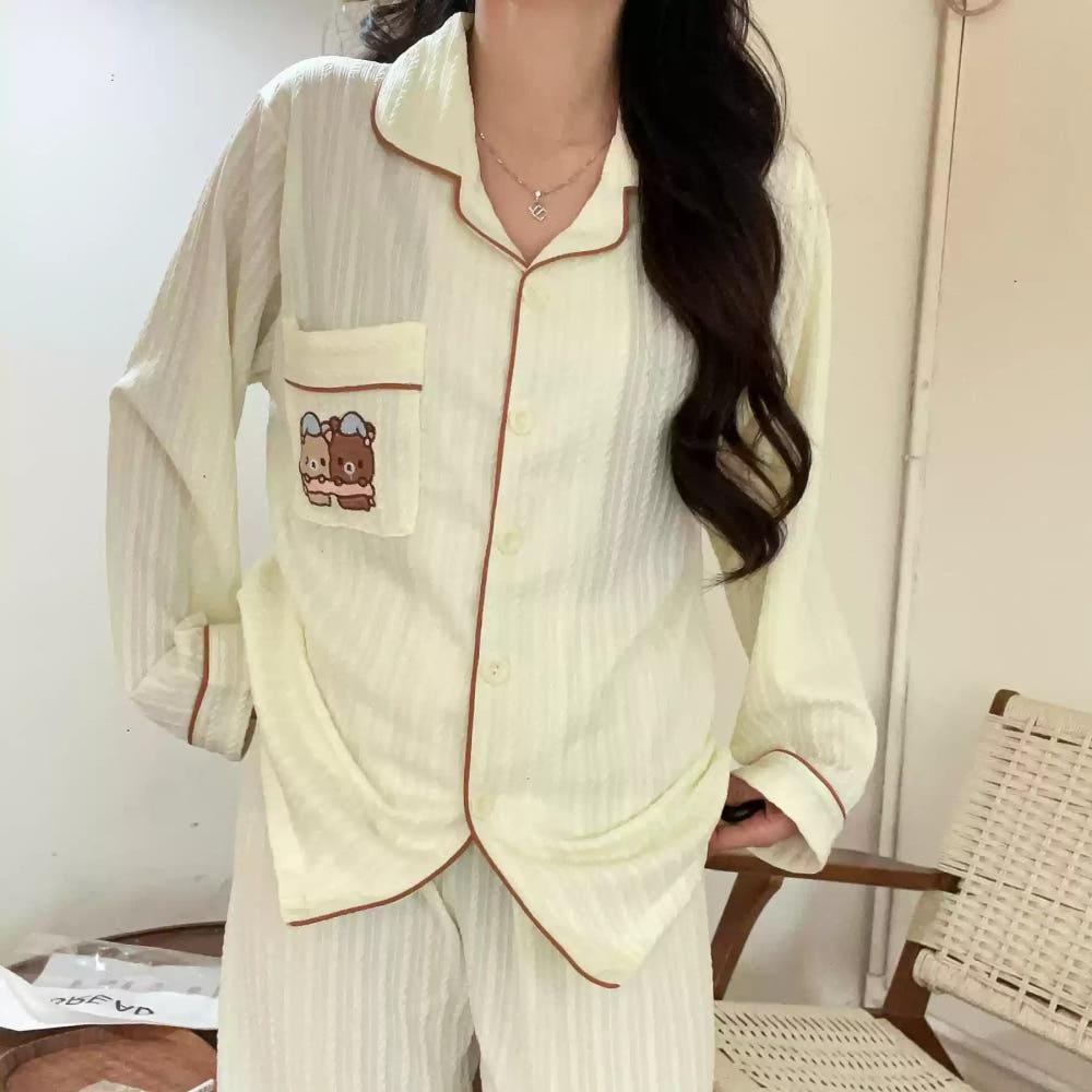 라락쿠마 아이보리 프리미엄 순면 여성 잠옷 파자마 세트 2XL
