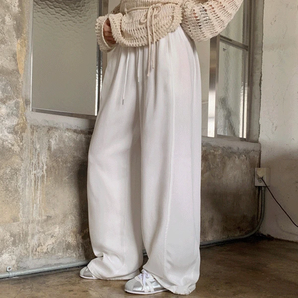 [숏,미들,롱] 스테이 썸머 스트링 절개 밴딩 와이드 팬츠