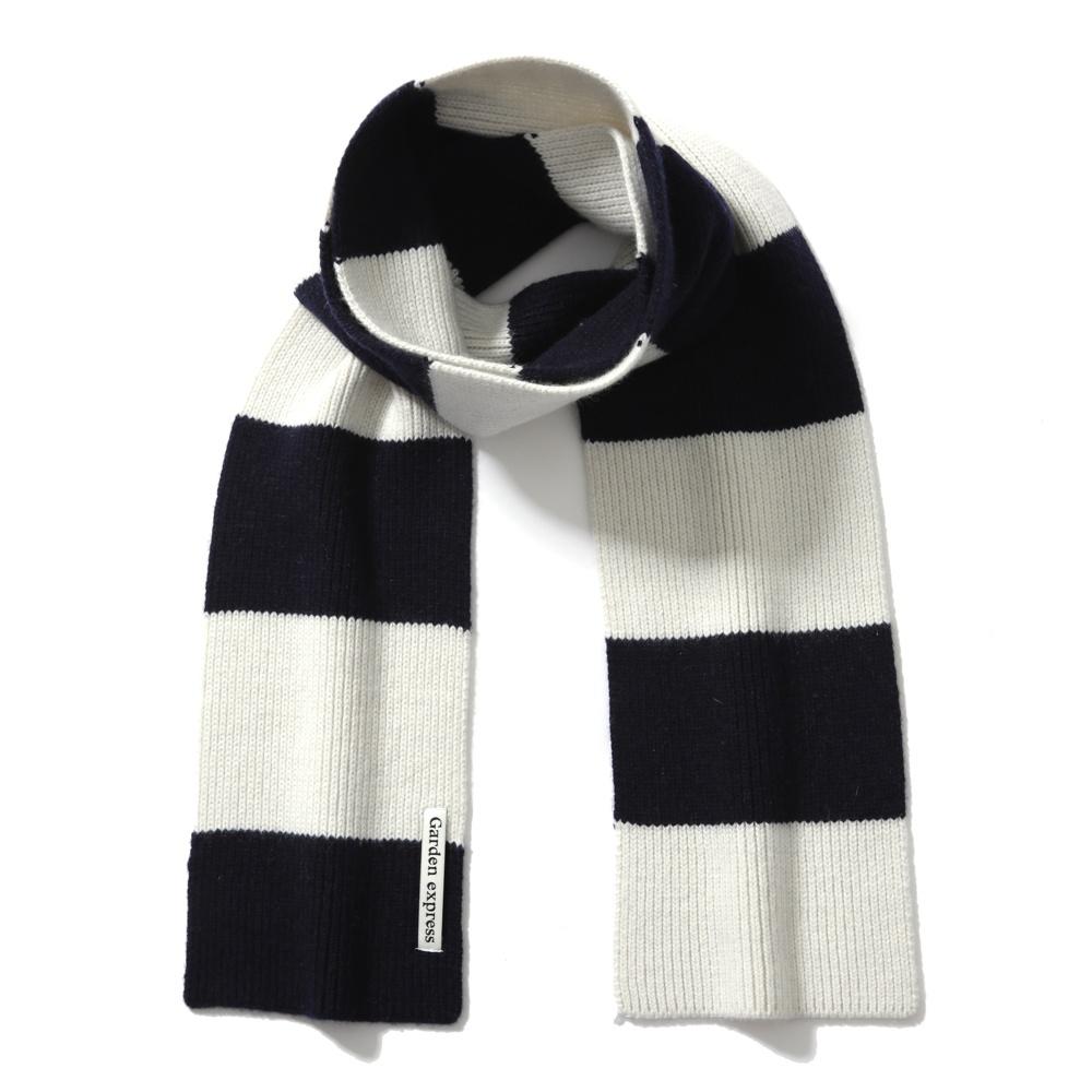 CASHMERE WOOL BLENDED MUFFLER (off white&navy mix)