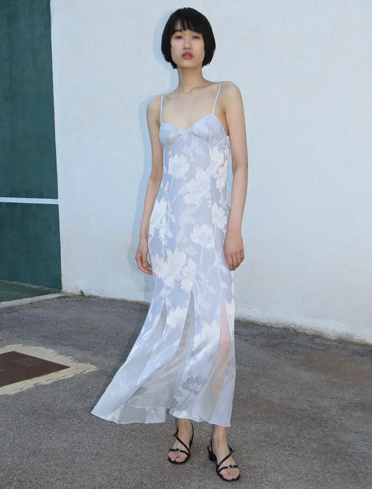 팔로마울 플라워 자쿼드 드레스 매독스 실버 Maddox