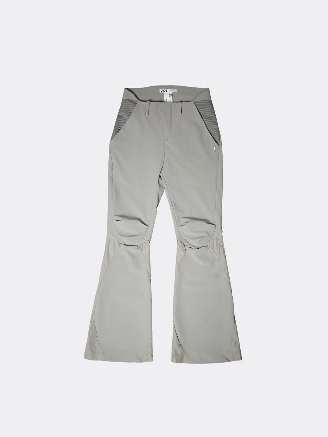 오호스 UNBLANCED WAIST BOOTCUT PANTS-KHAKI