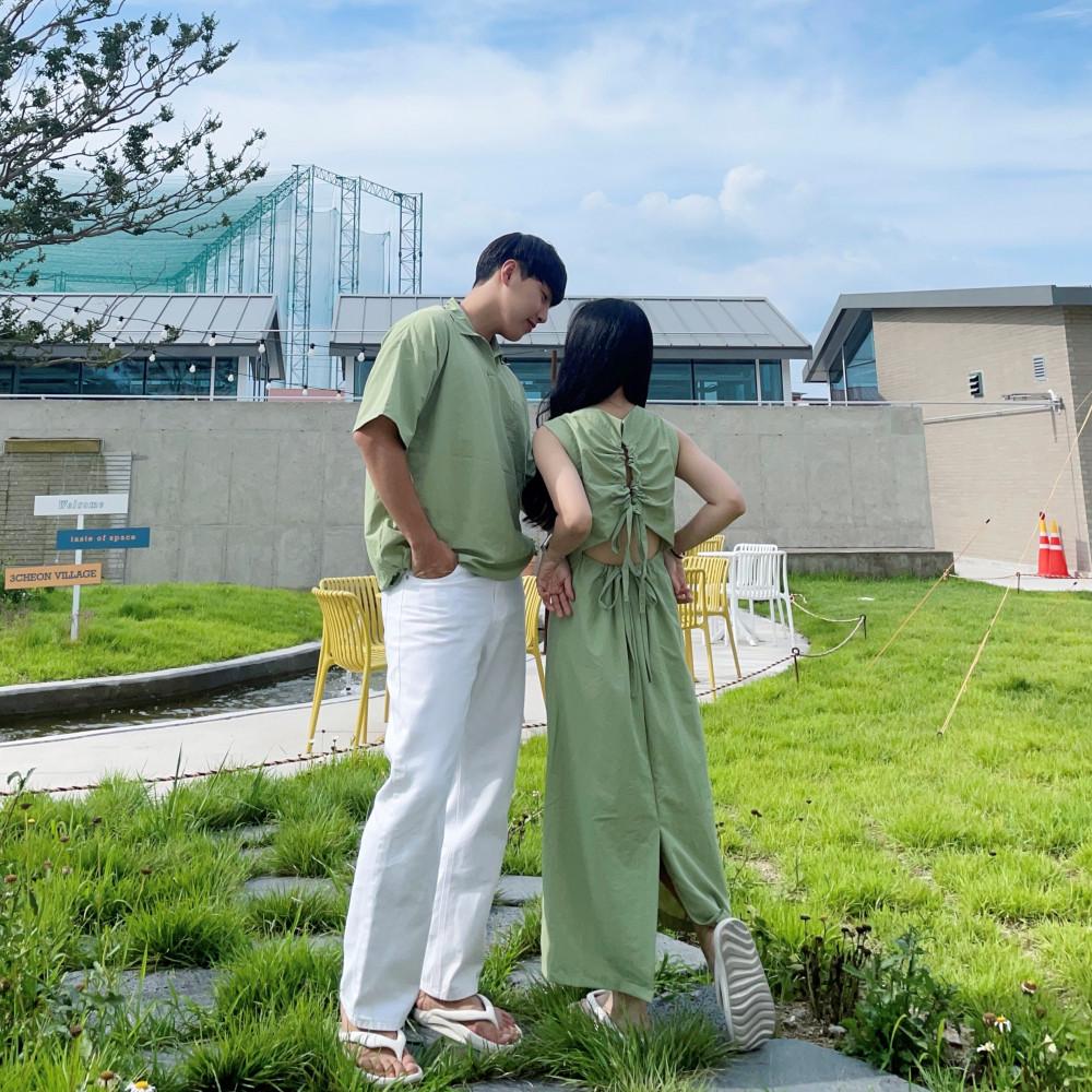 여름 윈드 뒷트임 나시 롱원피스 바스락 스트랩 셔츠 휴양지 신혼여행 커플 시밀러룩